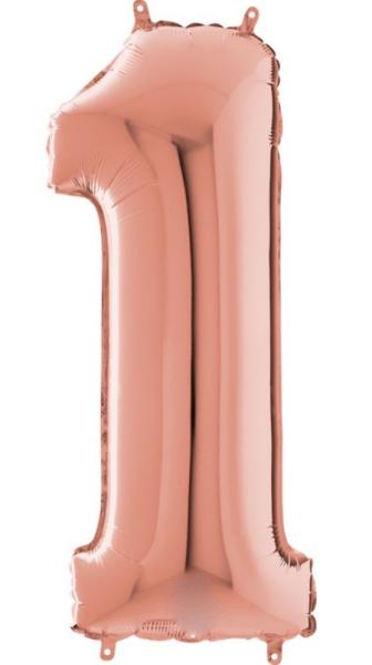 Folienballon - Zahl 1: Roségold - ø 102cm